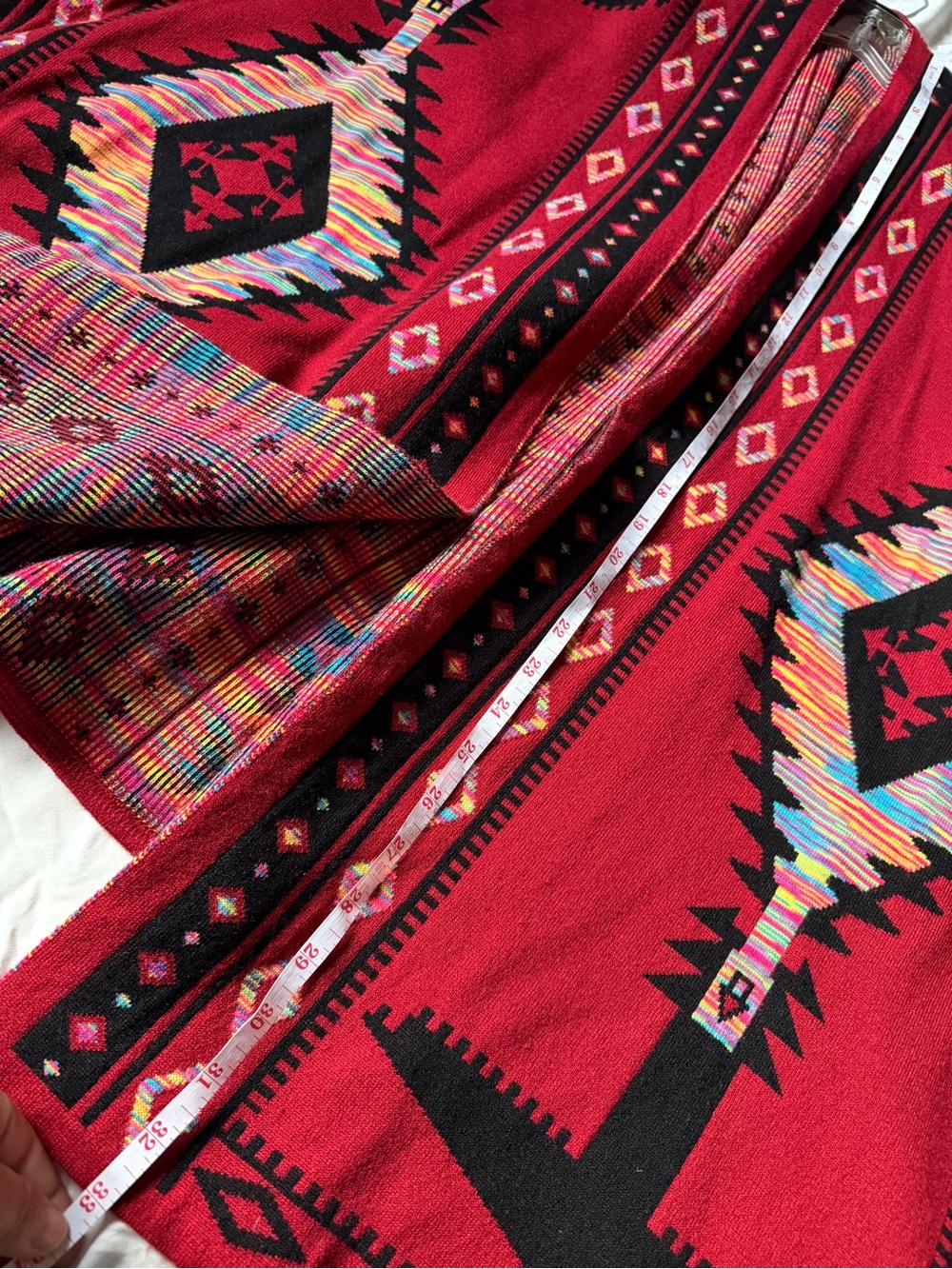 Red Aztec Patterned Open Front Cardigan - Picture 7 of 8